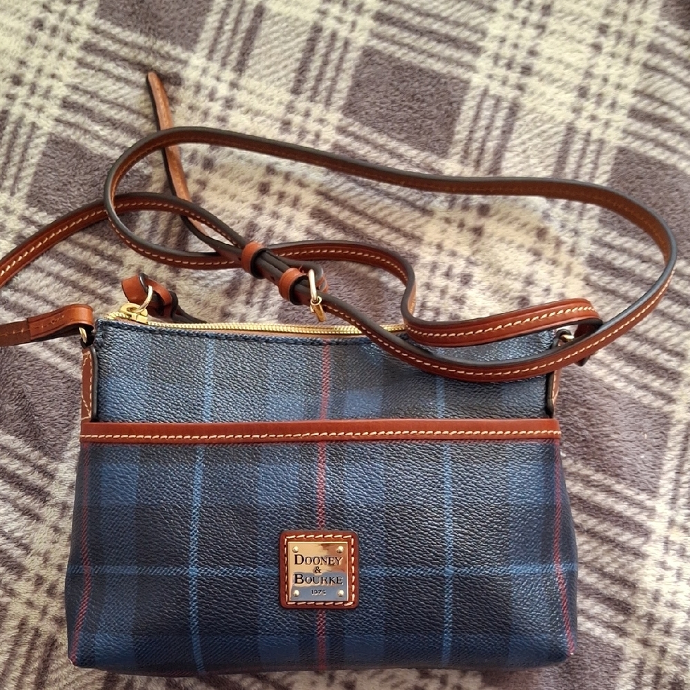 Dooney & Bourke Blue and Brown Plaid Ginger Pouchette Crossbody Bag